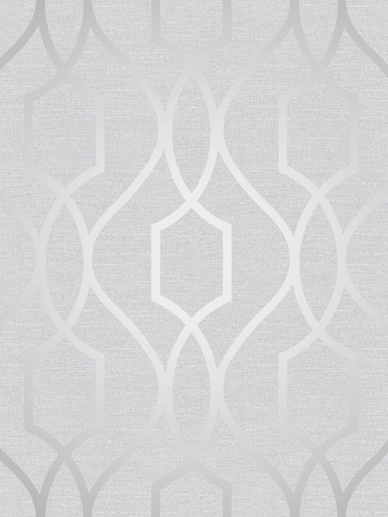 Product photograph of Fine D Cor Apex Geo Trellis Stone Silver Wallpaper from very.co.uk