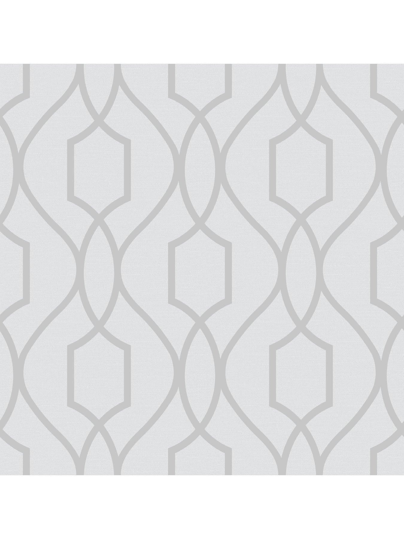 Fine Décor Apex Geo Trellis Stone & Silver Wallpaper very.co.uk