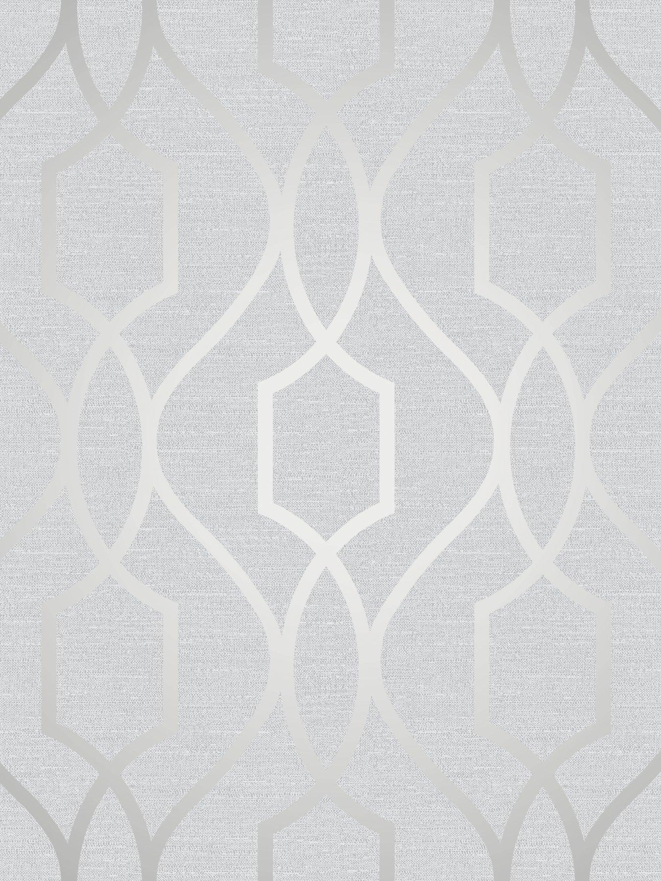 Image 2 of 3 of Fine Decor Apex Geo Trellis Stone &amp; Silver Wallpaper