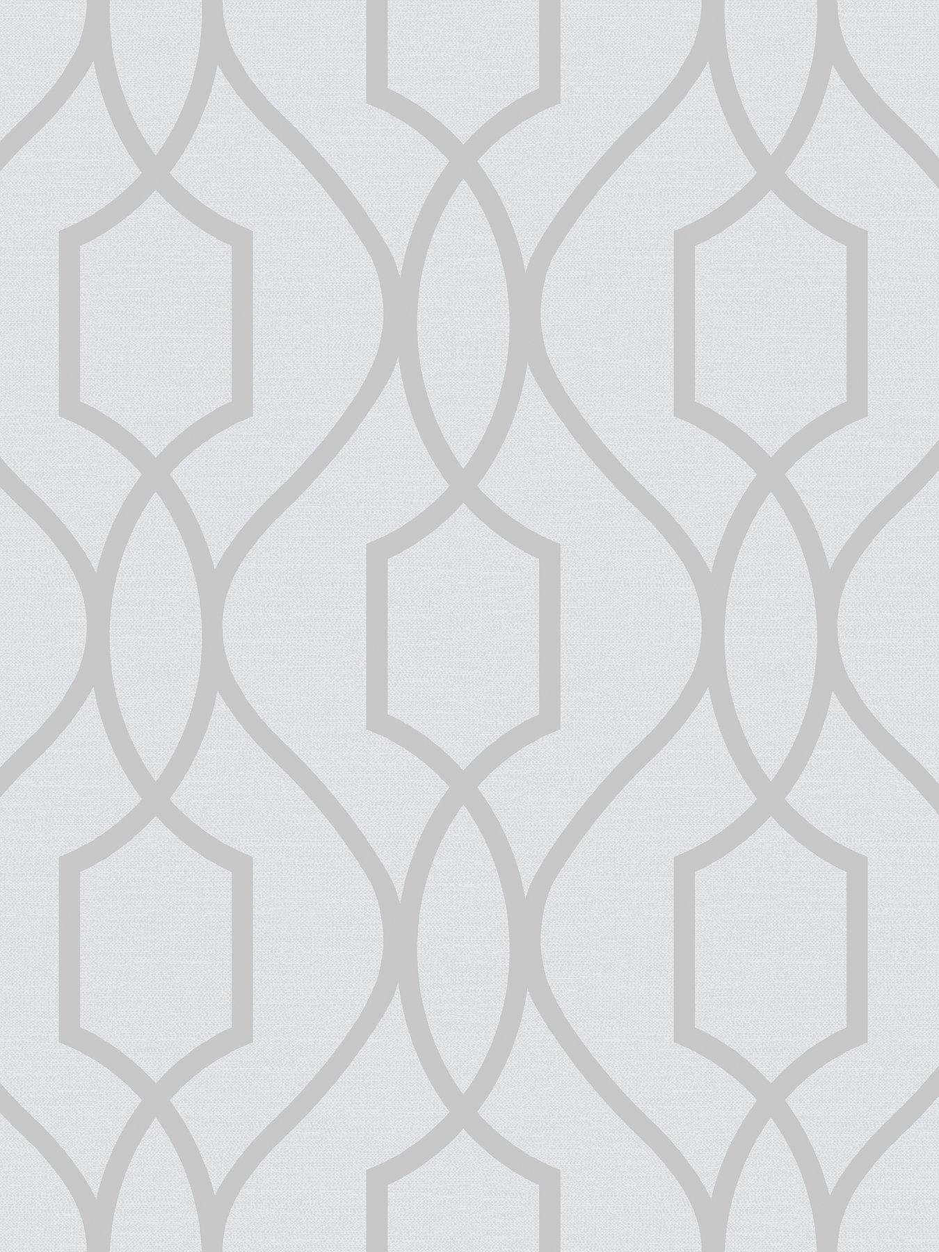 Image 3 of 3 of Fine Decor Apex Geo Trellis Stone &amp; Silver Wallpaper