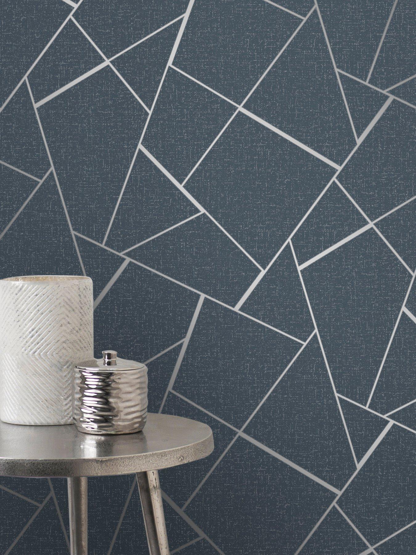 Product photograph of Fine D Cor Fine Decor Quartz Fractal Navy Silver Glitter Wallpaper from very.co.uk