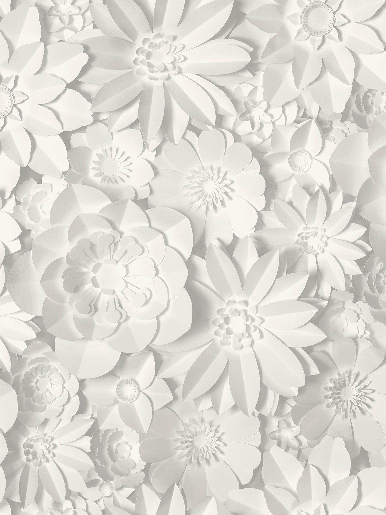 Product photograph of Fine D Cor 3d Effect Floral White And Grey Wallpaper from very.co.uk