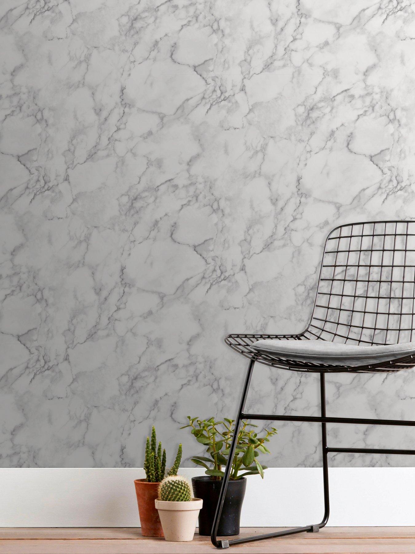 Product photograph of Fine Decor Marblesque White Plain Marble Wallpaper from very.co.uk