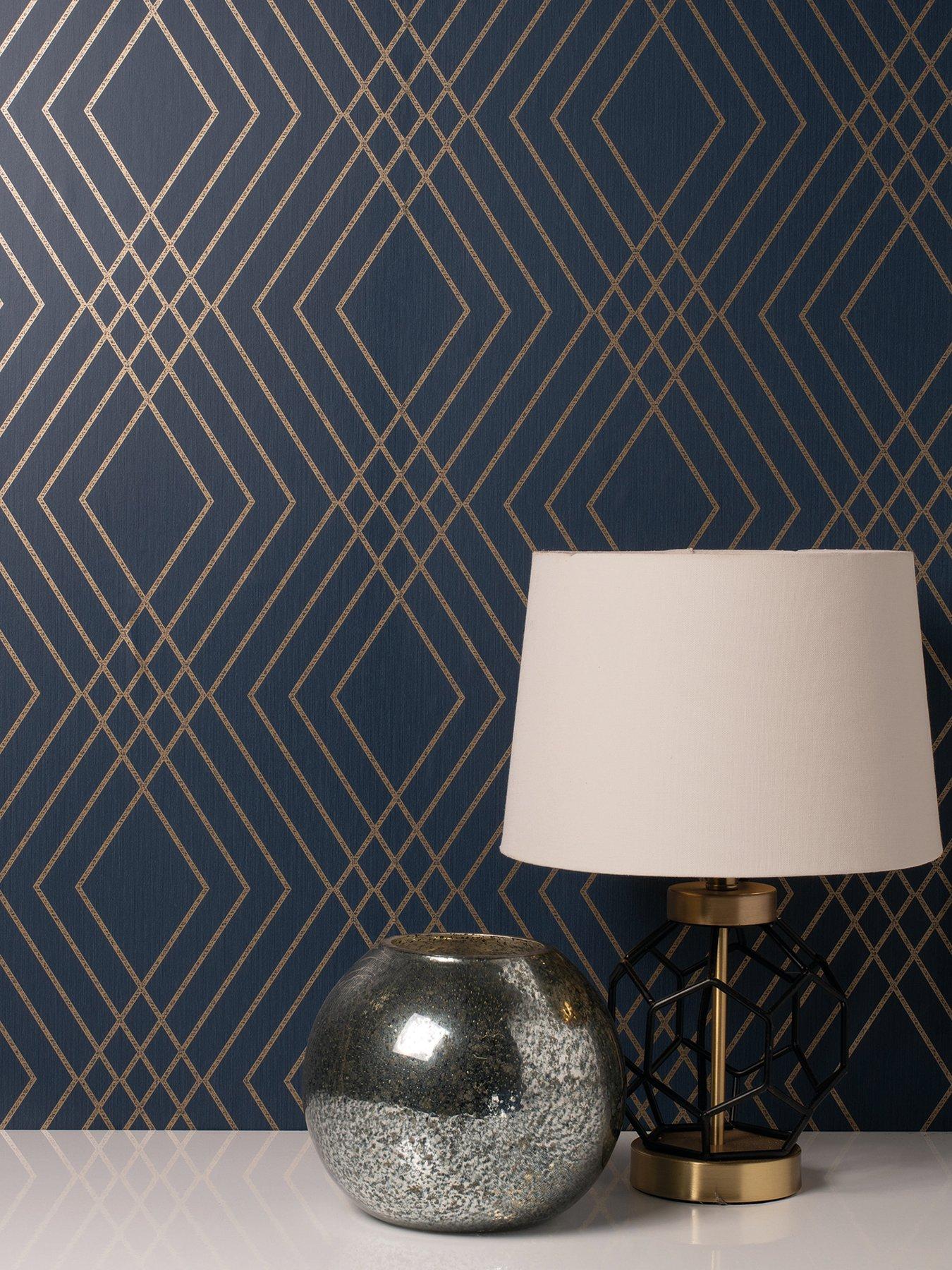 Fine D??cor Shard Trellis Navy & Gold Wallpaper | very.co.uk