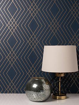 Product photograph of Fine Decor Shard Trellis Navy Gold Wallpaper from very.co.uk