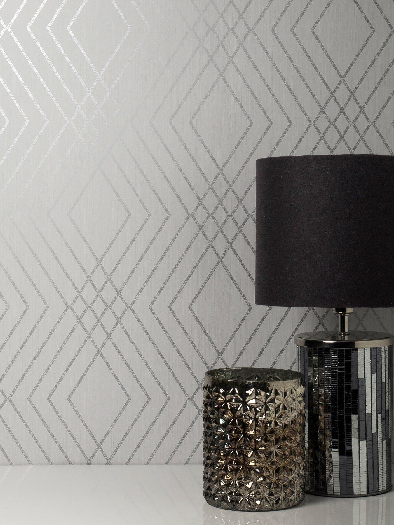 Fine Decor Shard Trellis Stone & Silver Wallpaper