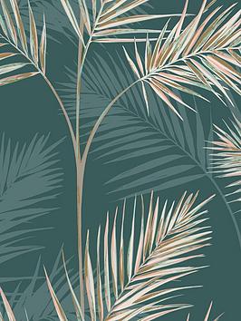 Product photograph of Fine Decor South Beach Palm Leaf Emerald Wallpaper from very.co.uk