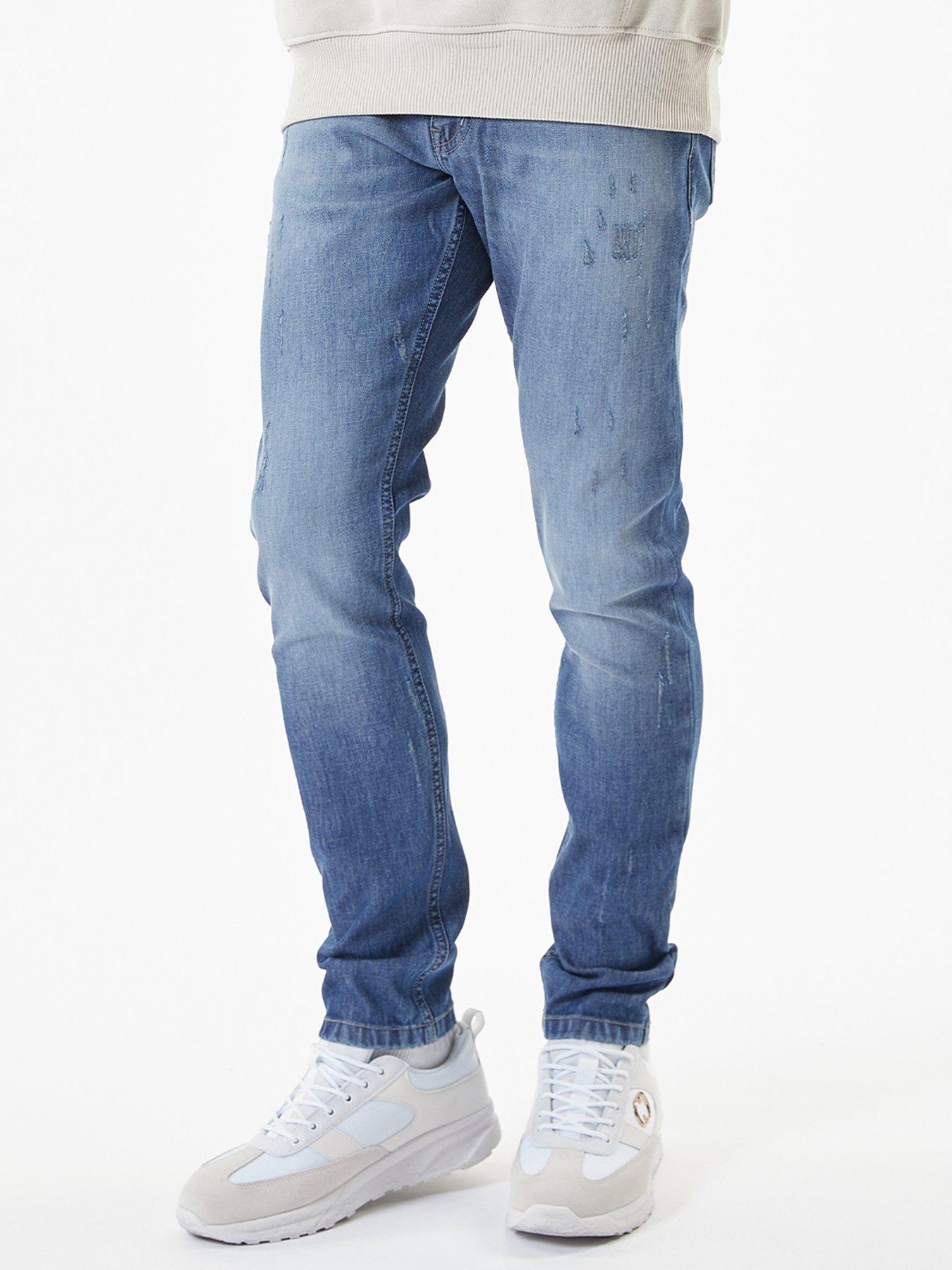 Men Ripped Jeans - Mid Wash