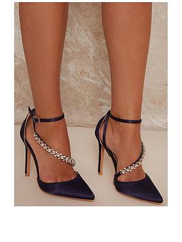 chi chi london embellished stiletto heel court shoes - navy, navy, size 3, women