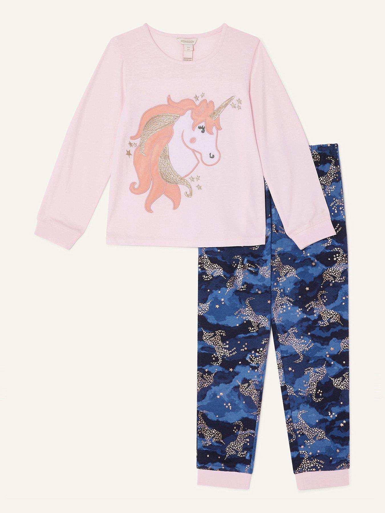 Girls Clothes Girls Nova Midnight Unicorn Jersey Pyjamas Set - Navy