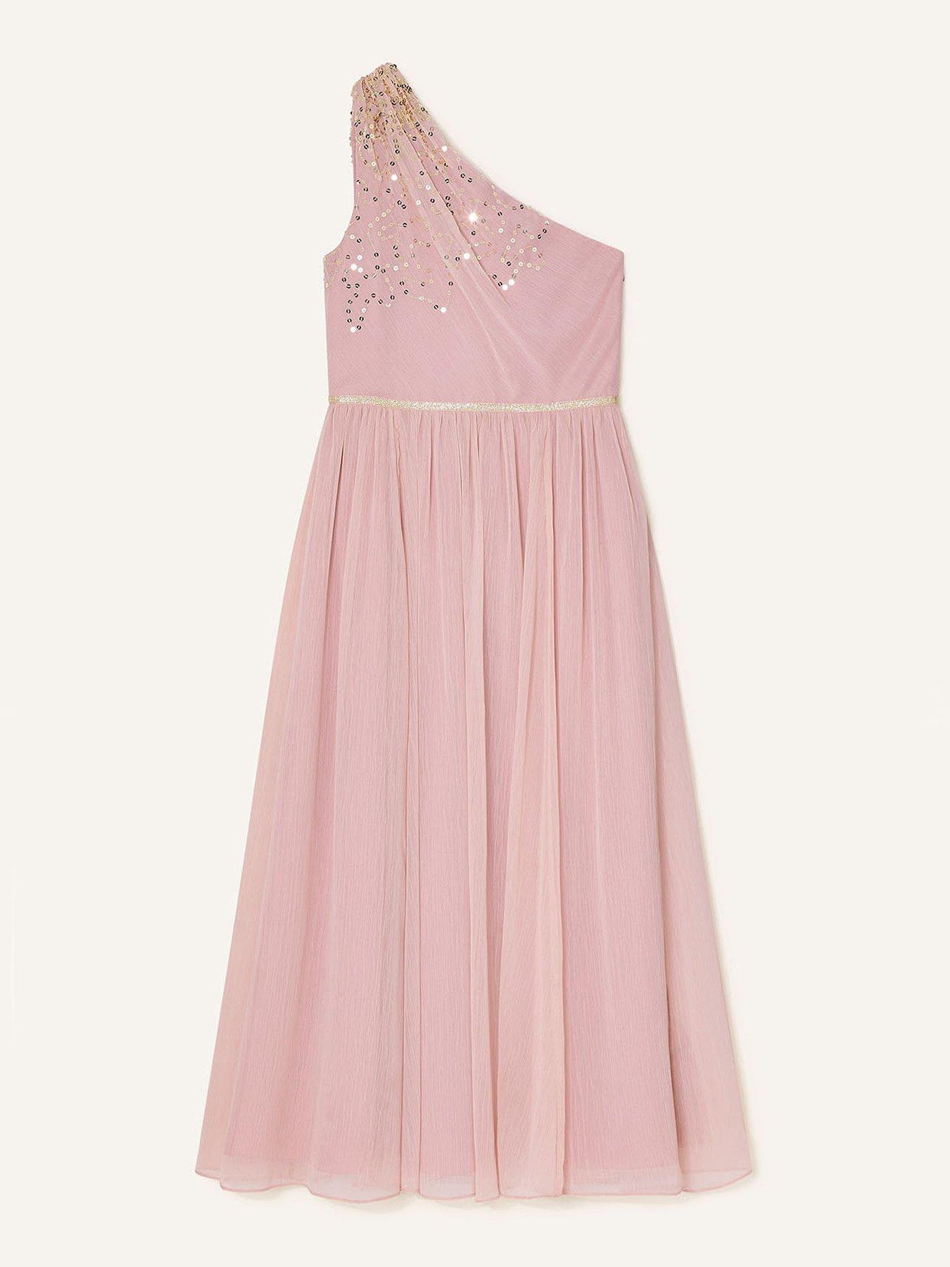  Girls Scatter Sequin One Shoulder Prom Dress - Dusky Pink