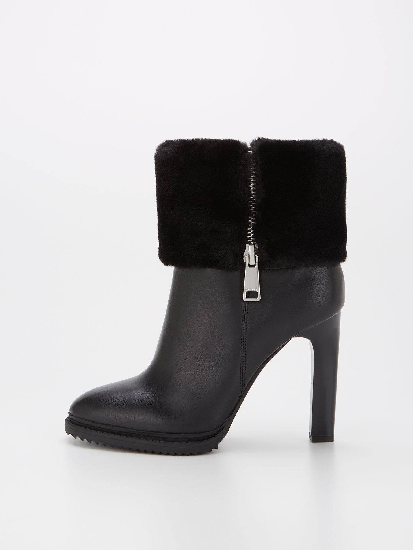  Sonya Faux Fur Trim Side Zip Ankle Boots - Black