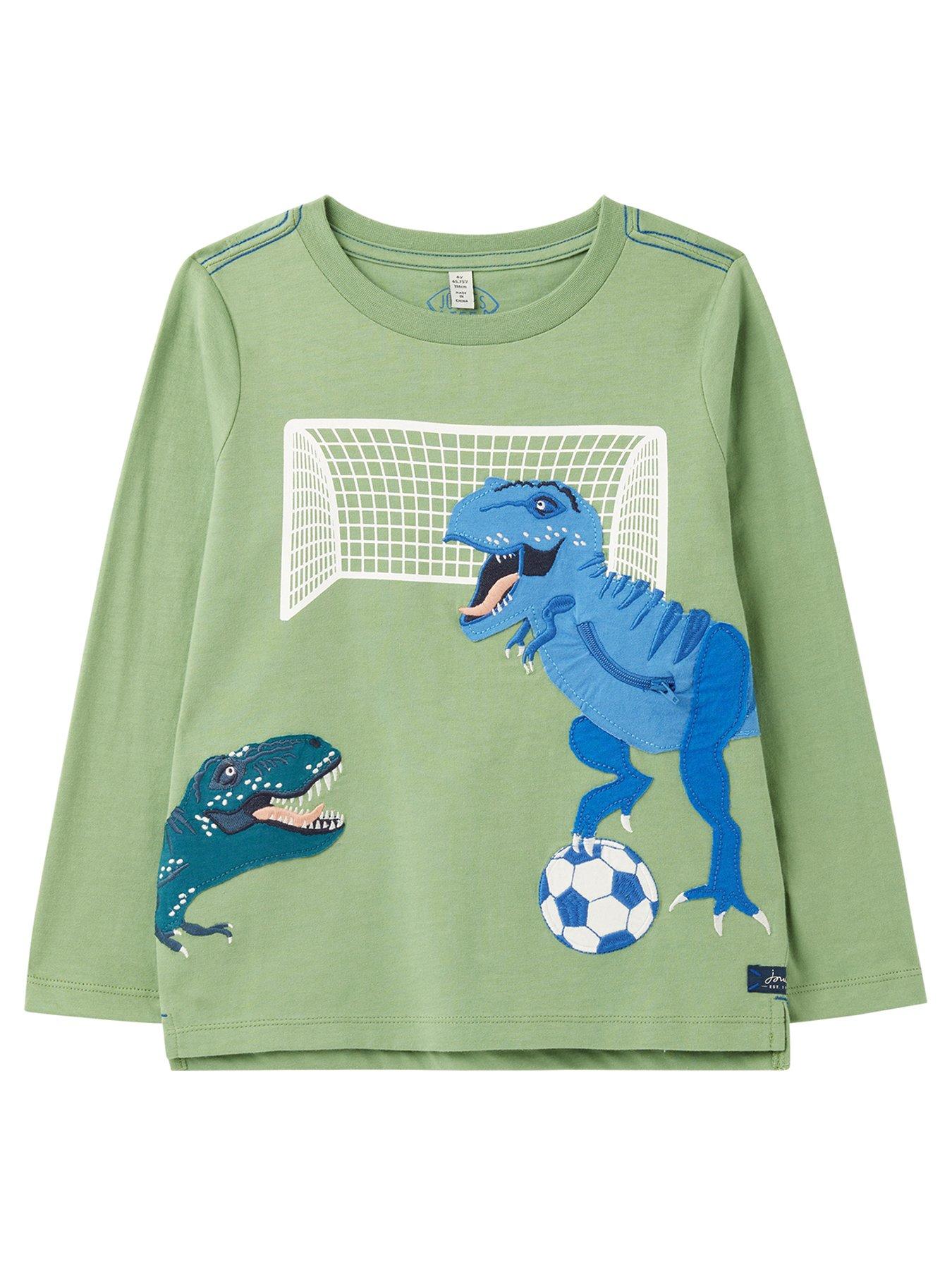 Joules Boys Zipadee Dino Football Long Sleeve T-Shirt - Green | very.co.uk