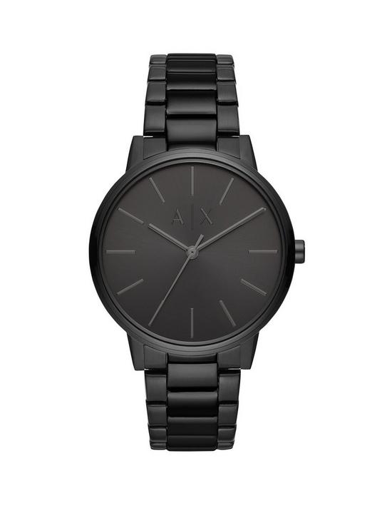 front image of armani-exchange-three-hand-black-stainless-steel-watch