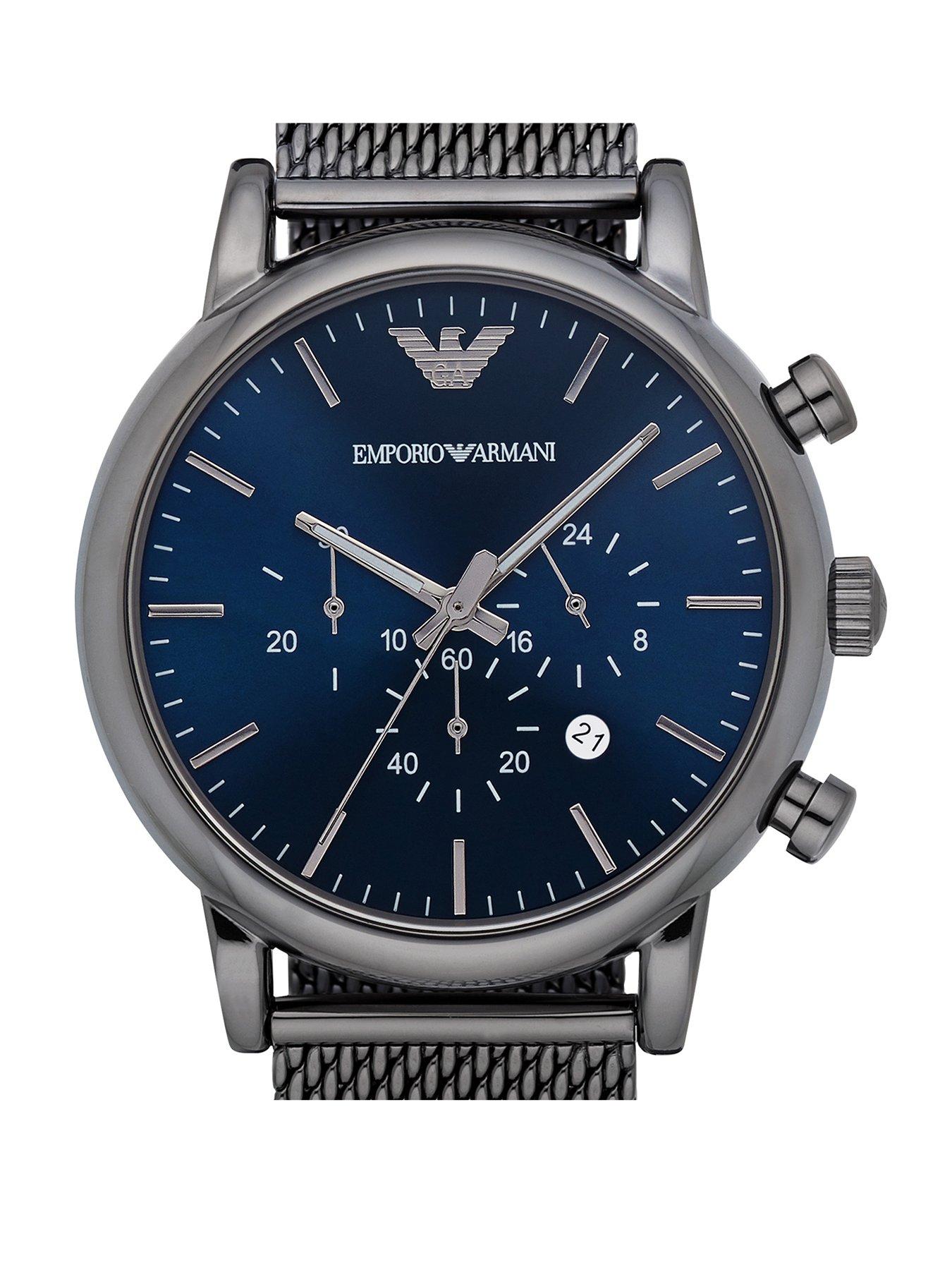 Product photograph of Emporio Armani Mens Chronograph Gunmetal Stainless Steel Watch from very.co.uk