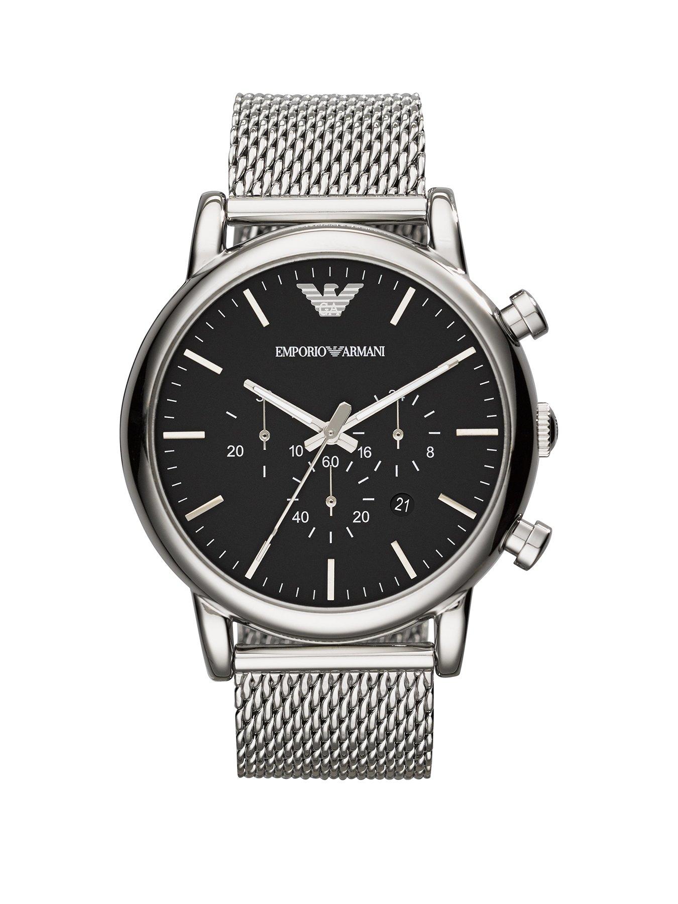 Product photograph of Emporio Armani Men S Chronograph Stainless Steel Watch from very.co.uk
