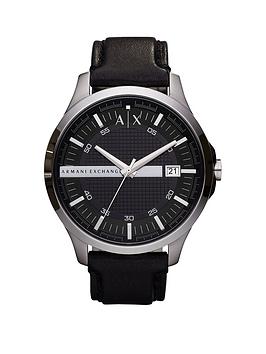 armani exchange three-hand black leather watch