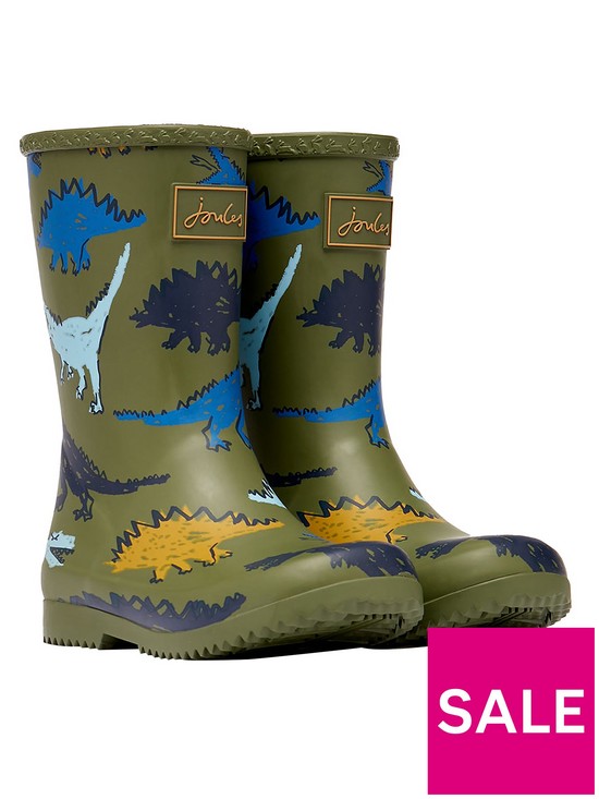 front image of joules-boys-dino-roll-up-wellies-green