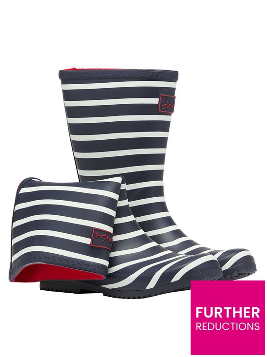 front image of joules-boys-stripe-roll-up-wellies-navy