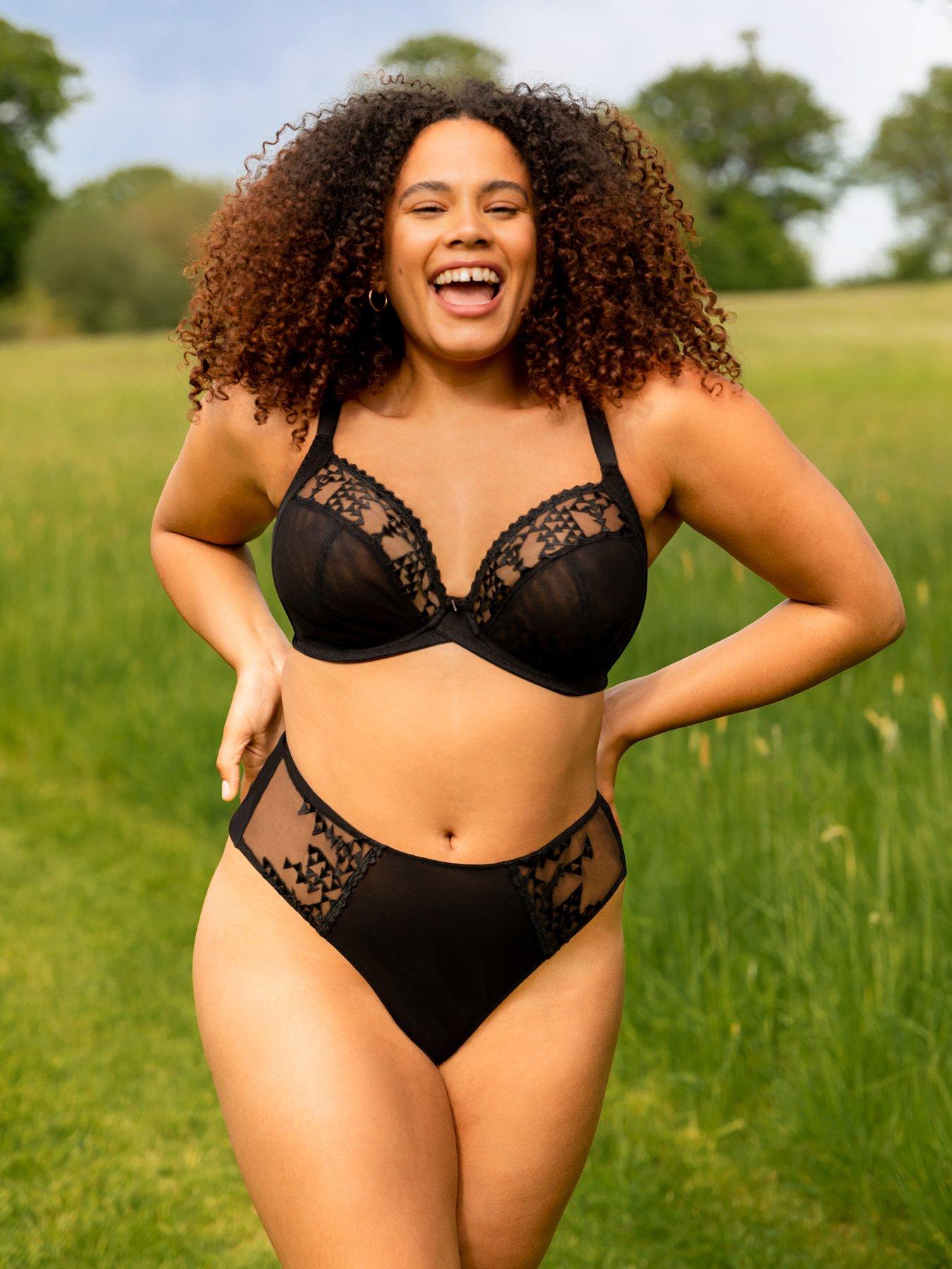 Curvy Kate Fuller Bust Front and Centre lace triangle bralette with  strapping detail in black