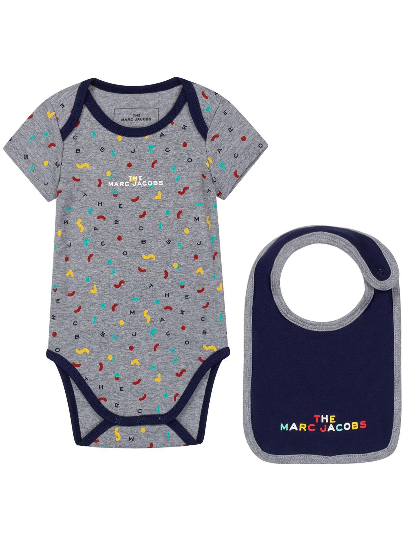 Kids Baby Logo Bodysuit And Bib Set - Grey Blue