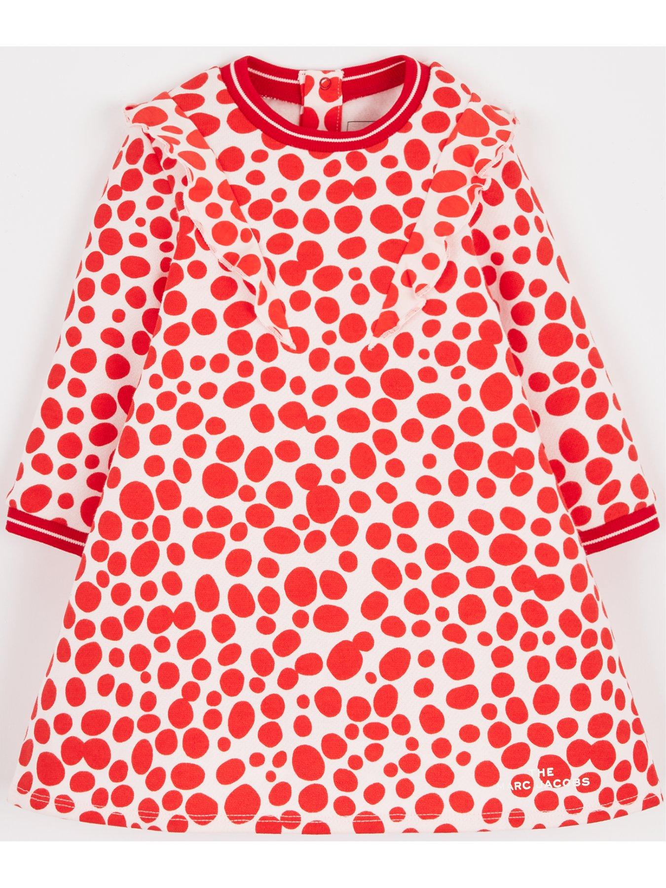 Kids Baby Mini Me Spot Print Fleece Dress - Red