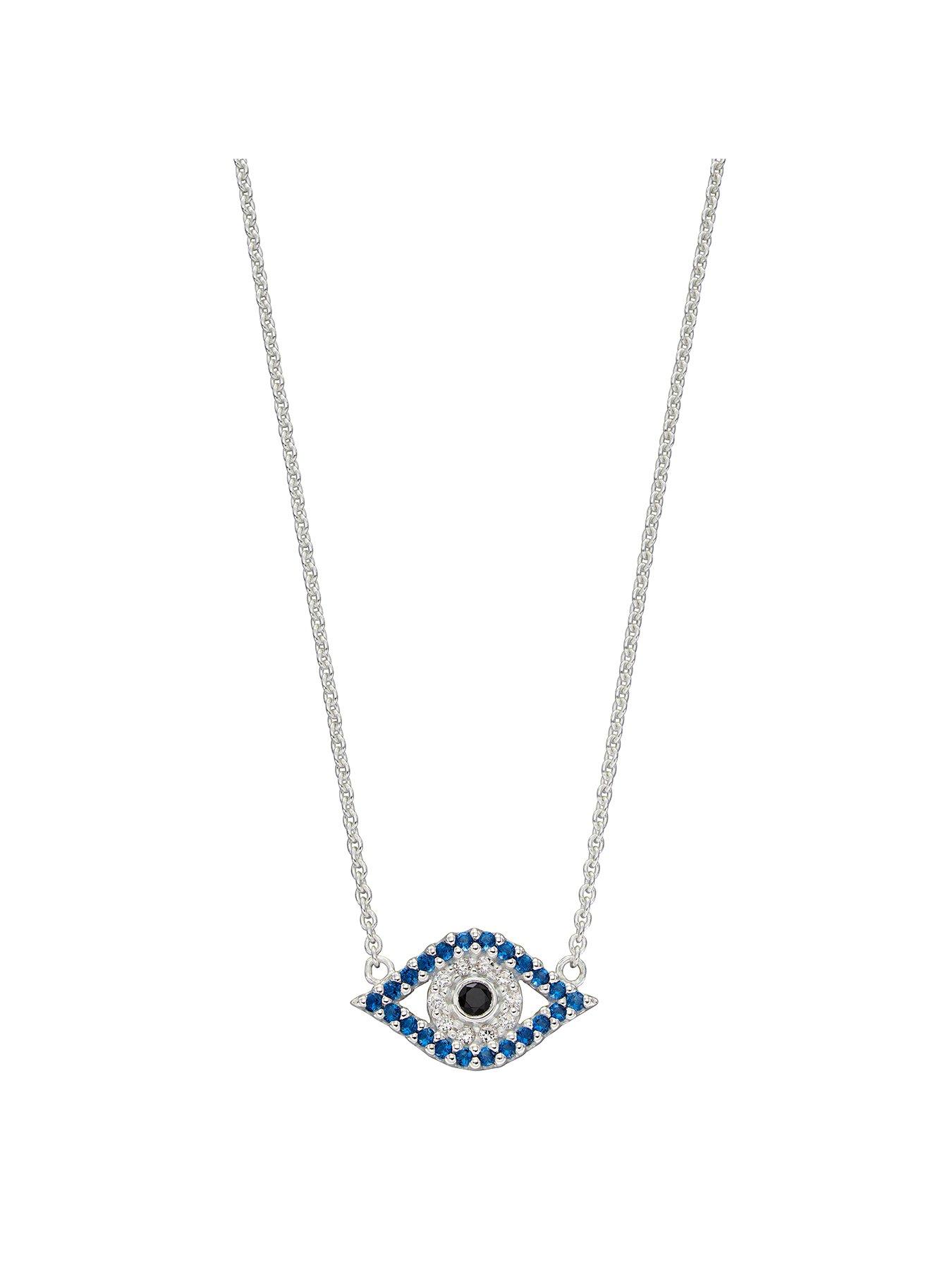  Sterling Silver Evil Eye Pendant Necklace