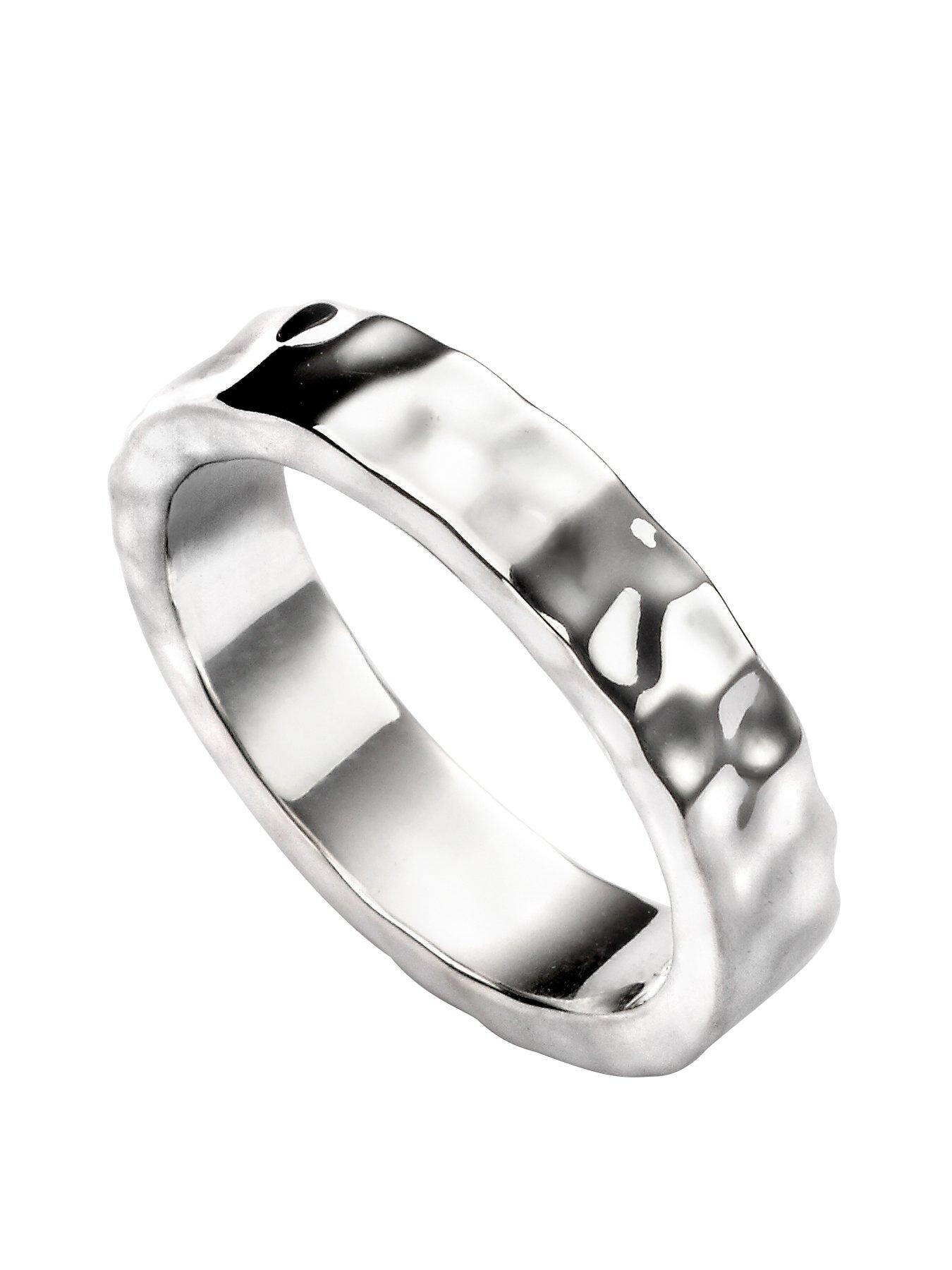 Product photograph of The Love Silver Collection Sterling Silver Mens Hammered Band Ring from very.co.uk