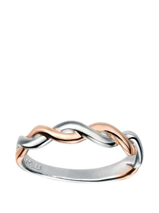 front image of the-love-silver-collection-rose-gold-plated-and-rhodium-fixed-twist-ring