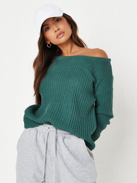 missguided-recycled-ophelita-off-shoulder-jumper-forest-green