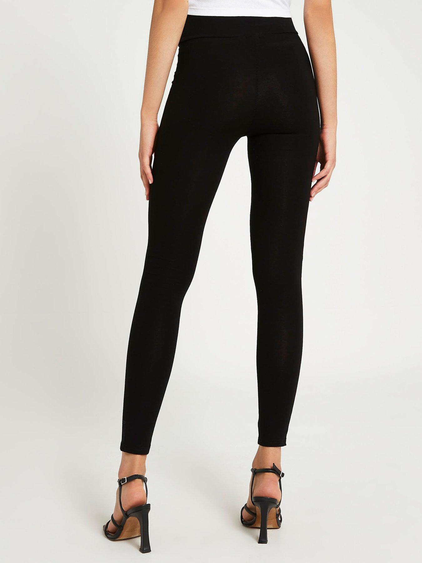 Topshop Petite ribbed legging with front label in black