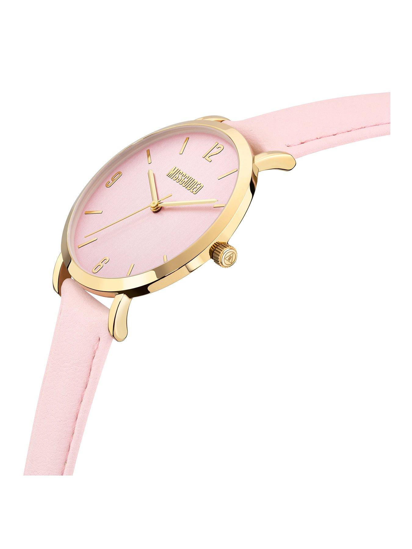  Pink Pu Strap Watch with Pink Dial