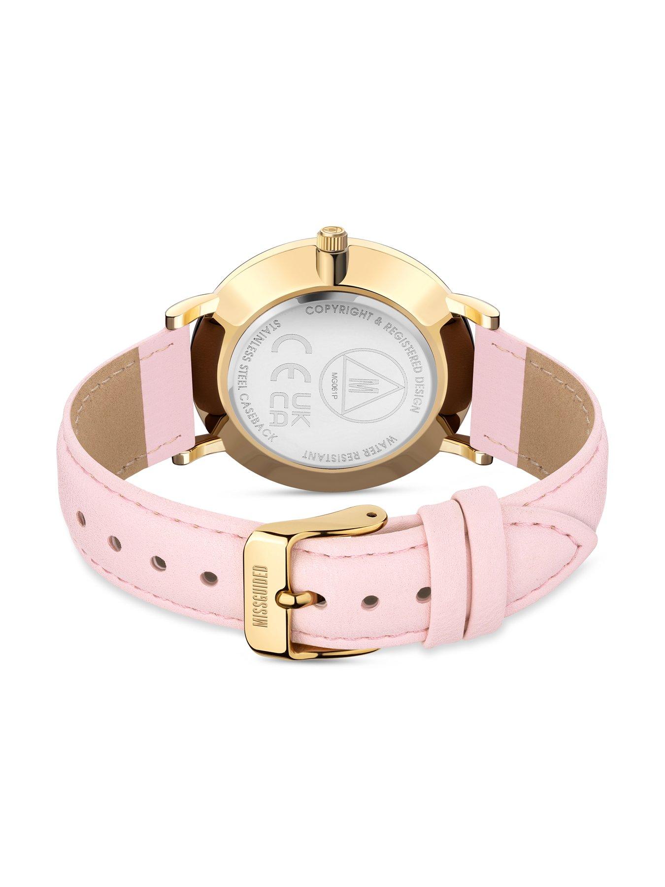  Pink Pu Strap Watch with Pink Dial
