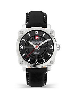 swiss military aerograph watch with black dial and leather black strap