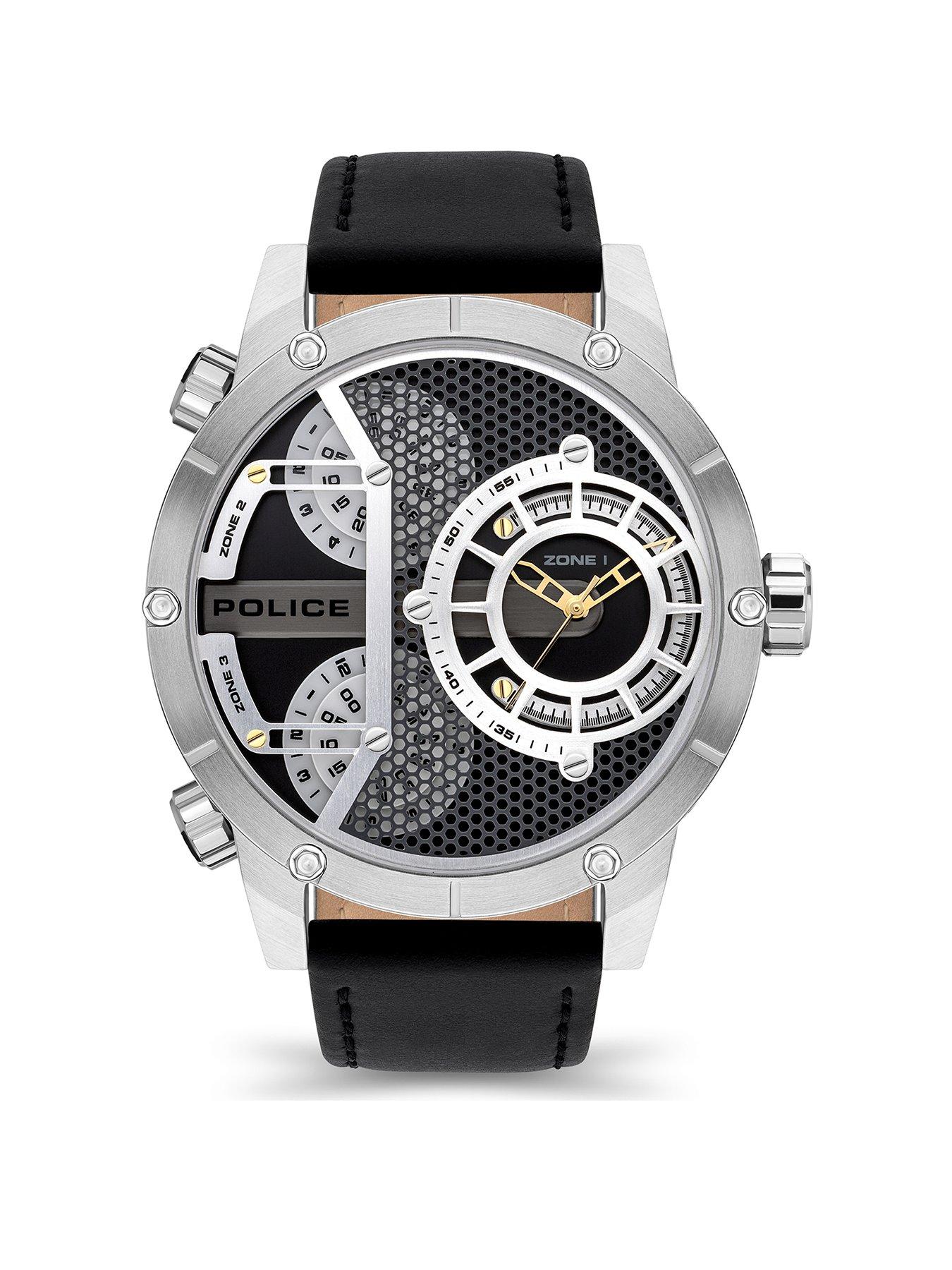  Vibe Mens Watch With Black Leather And Black / Silver / Gold Dial