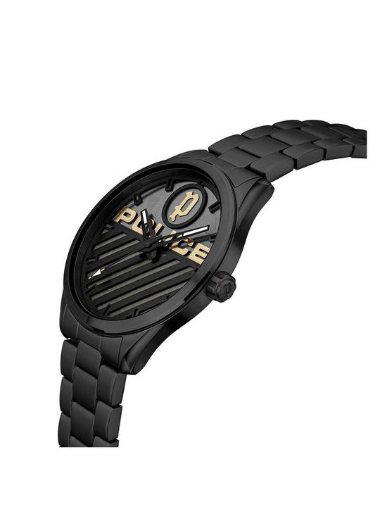 stillFront image of police-grille-mens-watch-with-ip-black-metal-bracelet-and-grey-yellow-dial