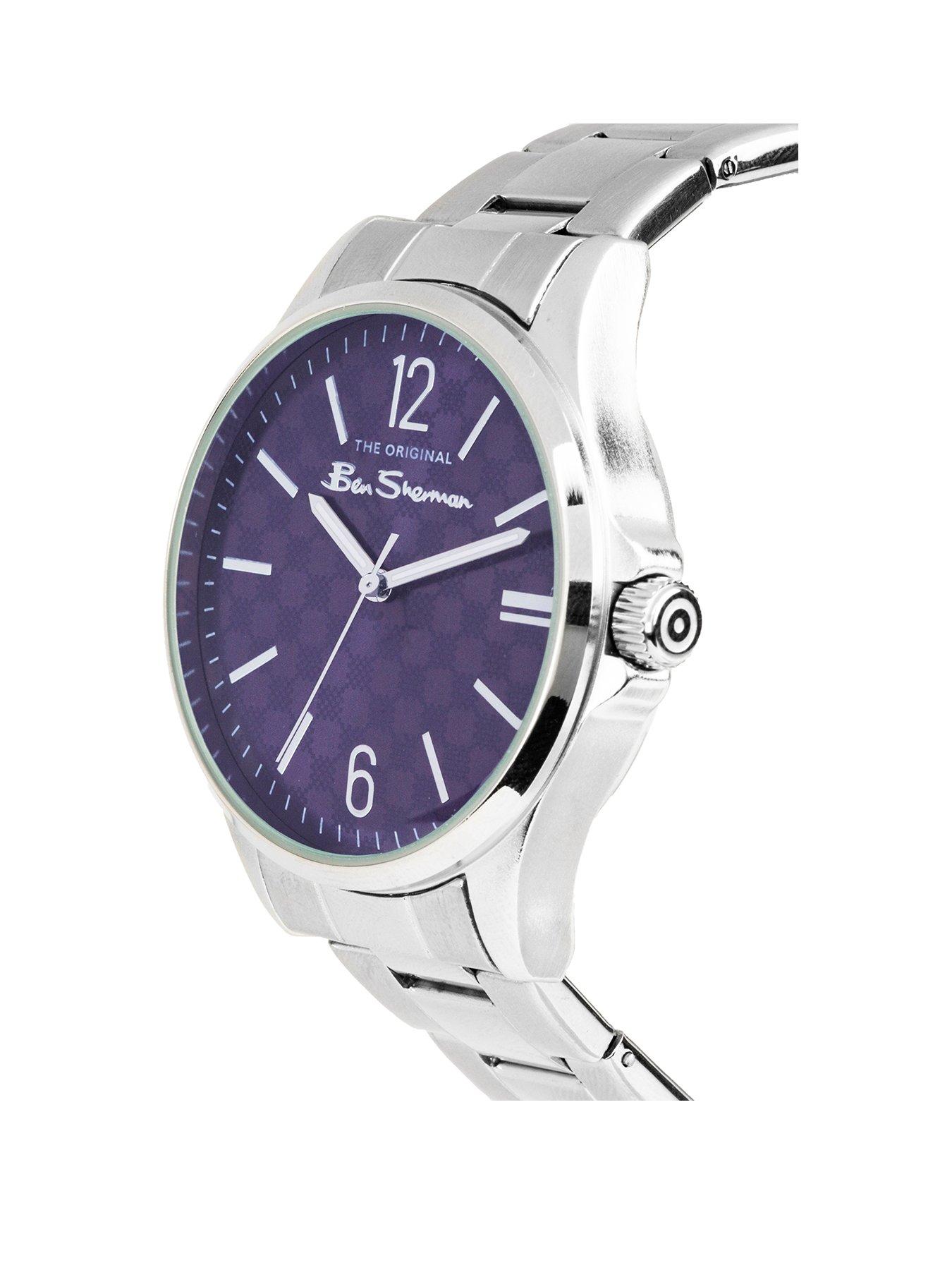  Silver Mens Stainless Steel Bracelet Watch with Navy Dial