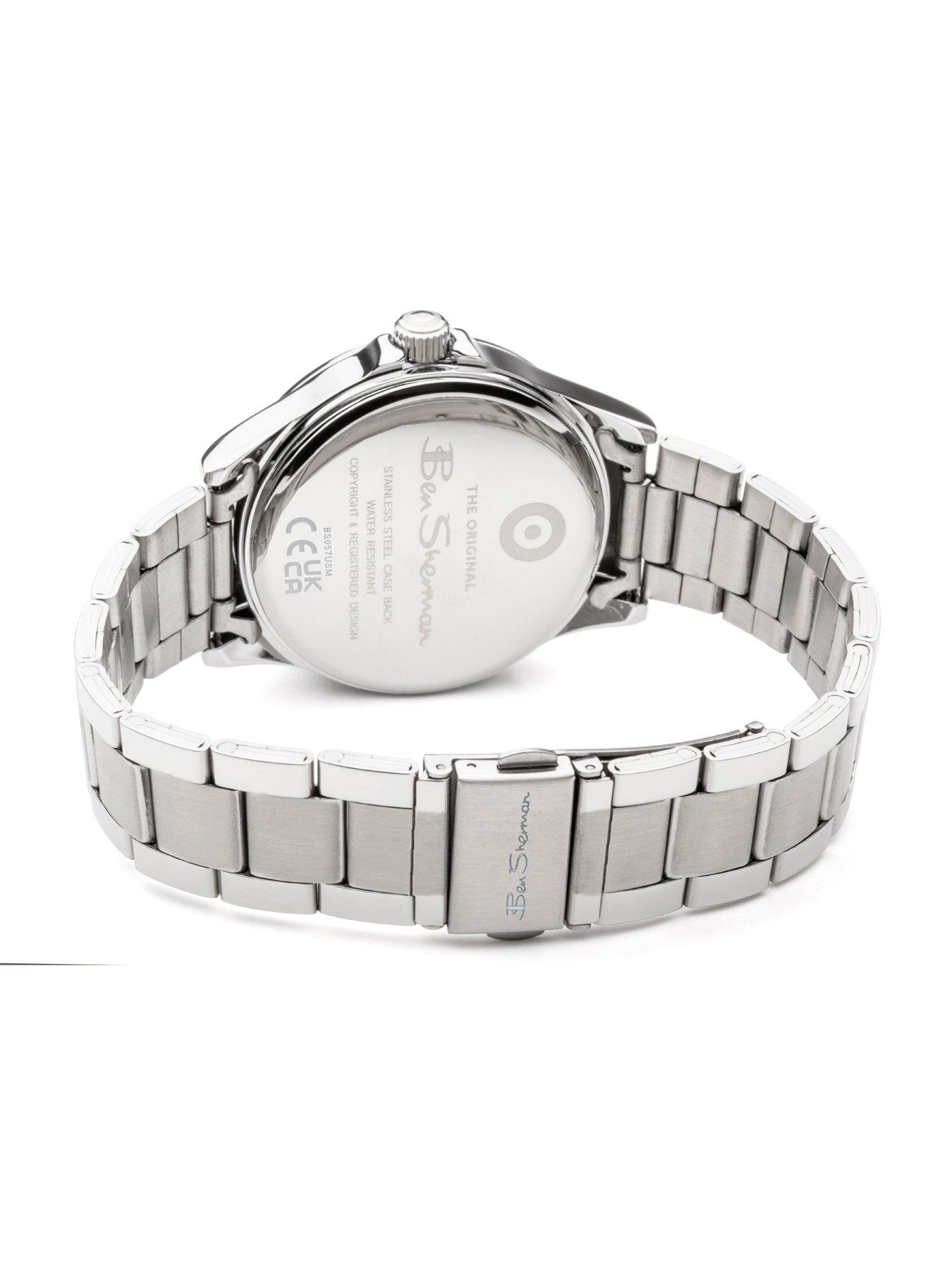  Silver Mens Stainless Steel Bracelet Watch with Navy Dial