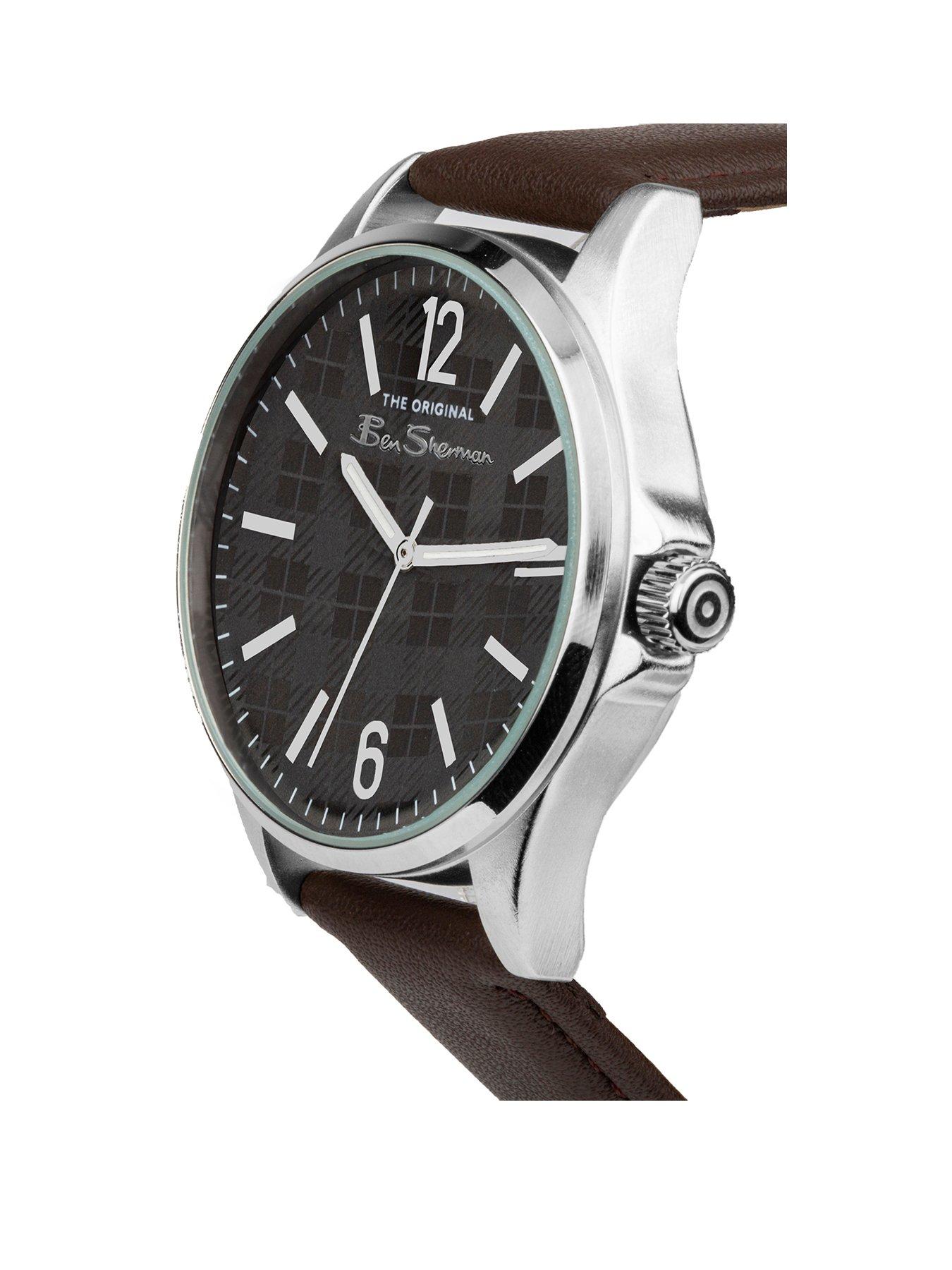 Jewellery & watches Mens Brown Pu Strap Watch with Grey Dial