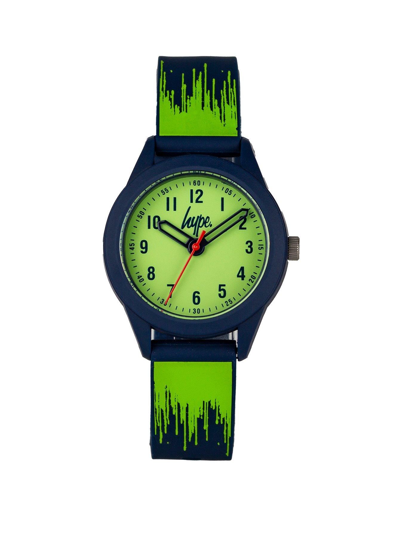 Jewellery & watches Hype Kids Lime Green and Navy Paint Drip Pattern Silicone Strap with Lime Green Dial