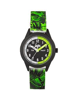 hype-hype-kids-green-leaf-pattern-silicone-strap-with-black-dial
