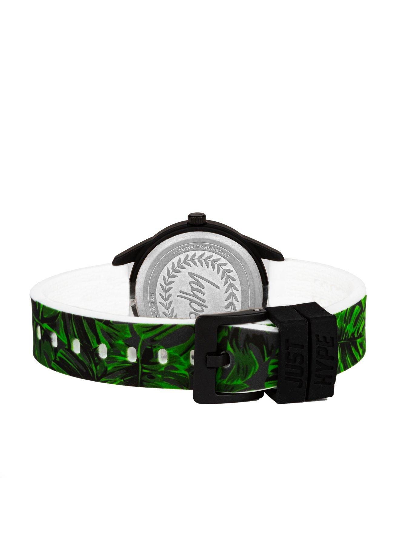  Hype Kids Green Leaf Pattern Silicone Strap with Black Dial