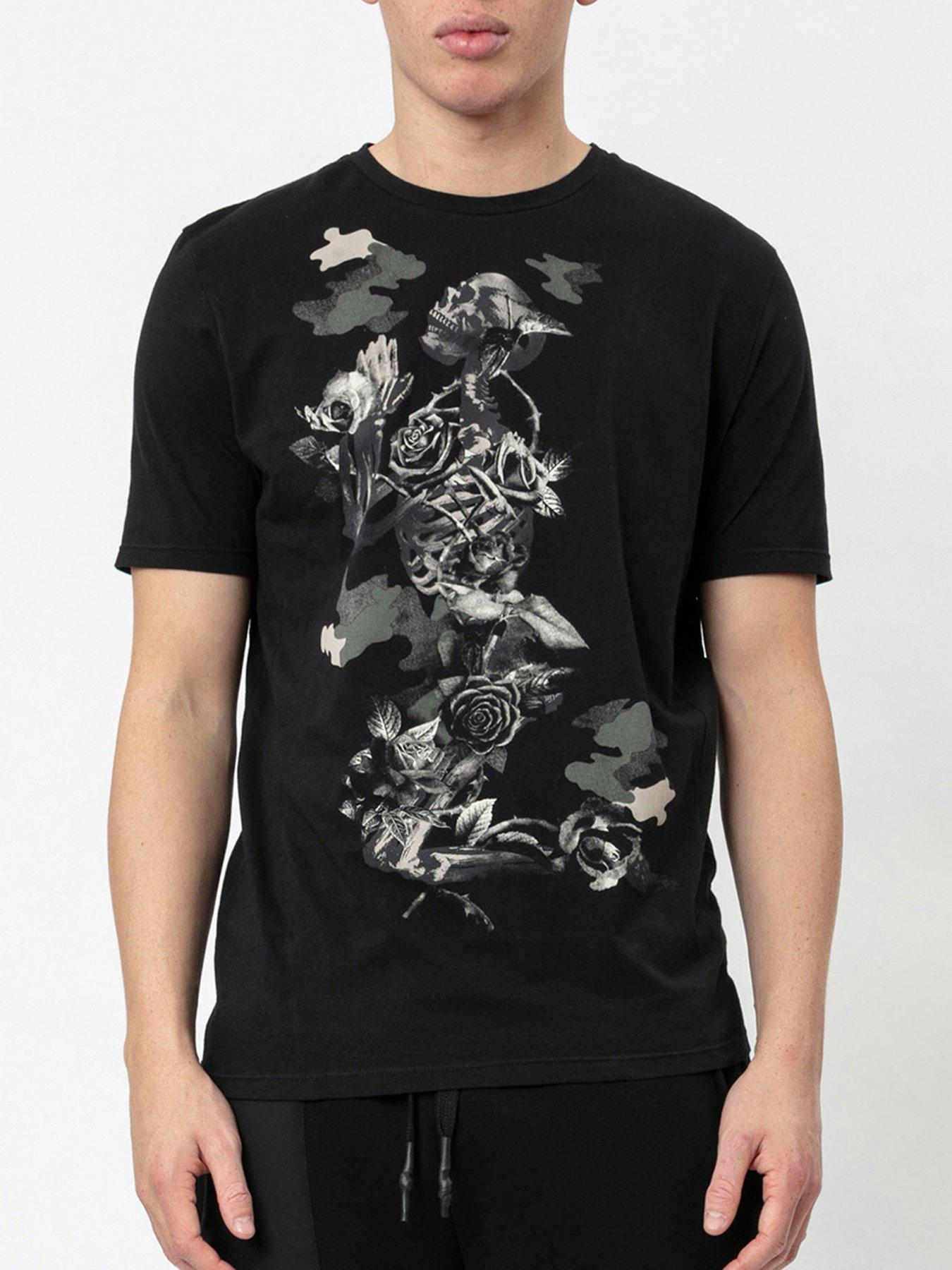 Men Camo Skeleton Print T-Shirt - Black