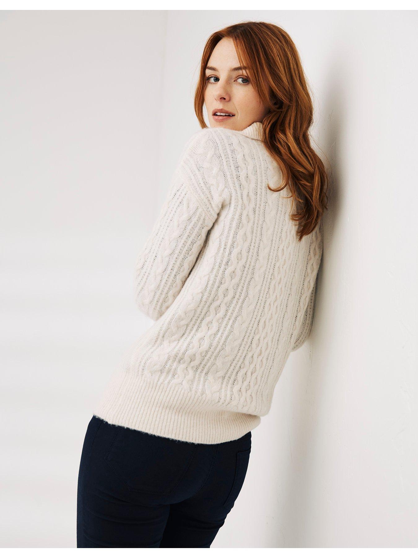 FatFace Heather Half Neck Jumper - White | very.co.uk