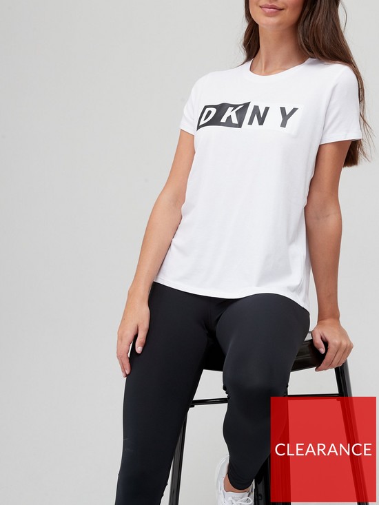 front image of dkny-sport-two-tone-logo-short-sleevenbspt-shirt-white
