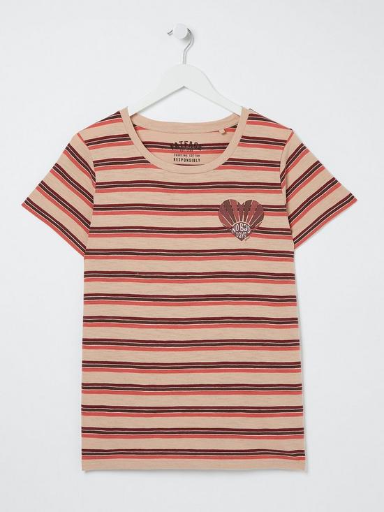 front image of fatface-no-bad-days-stripe-tee-pink