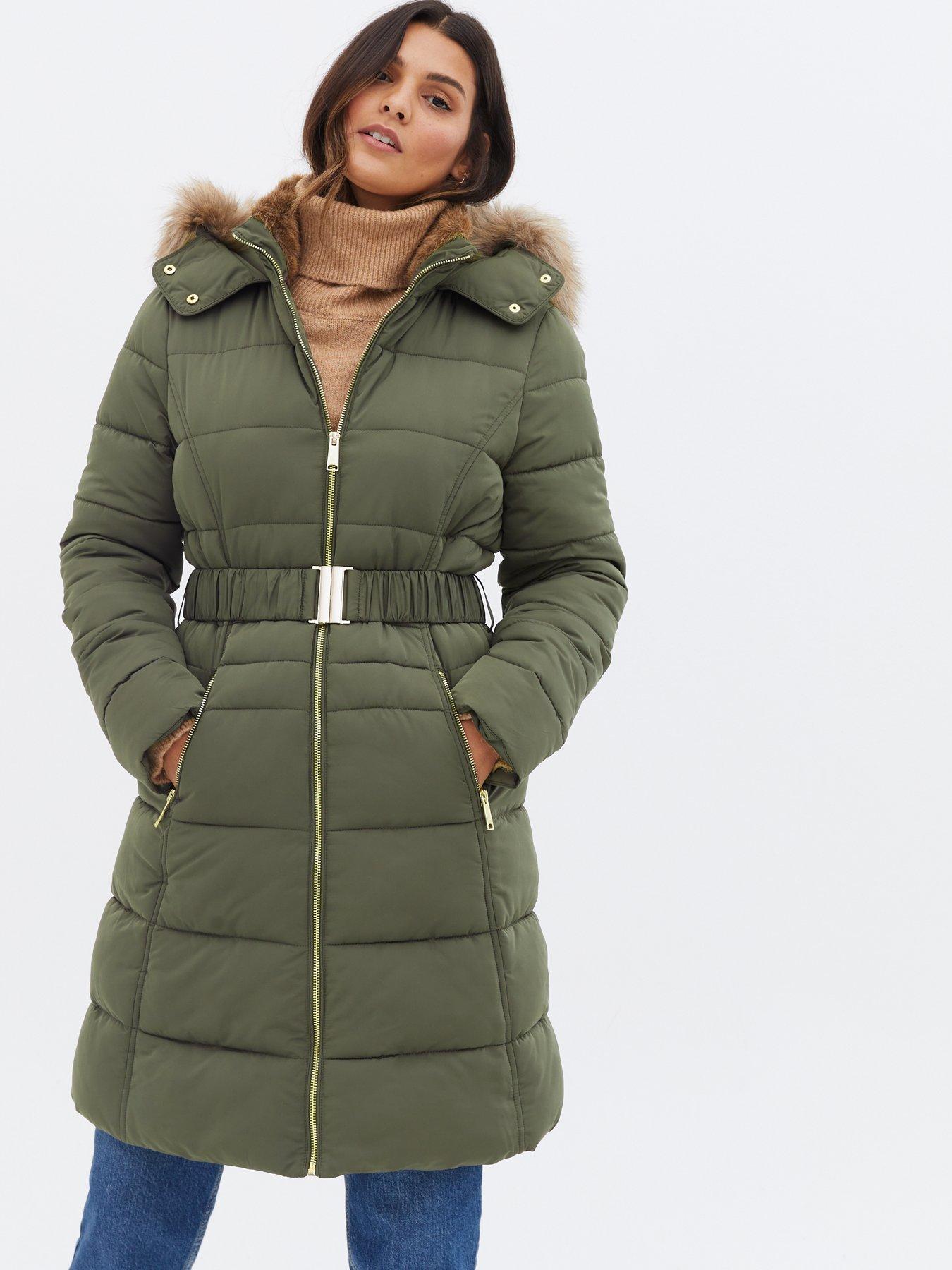 khaki padded long coat