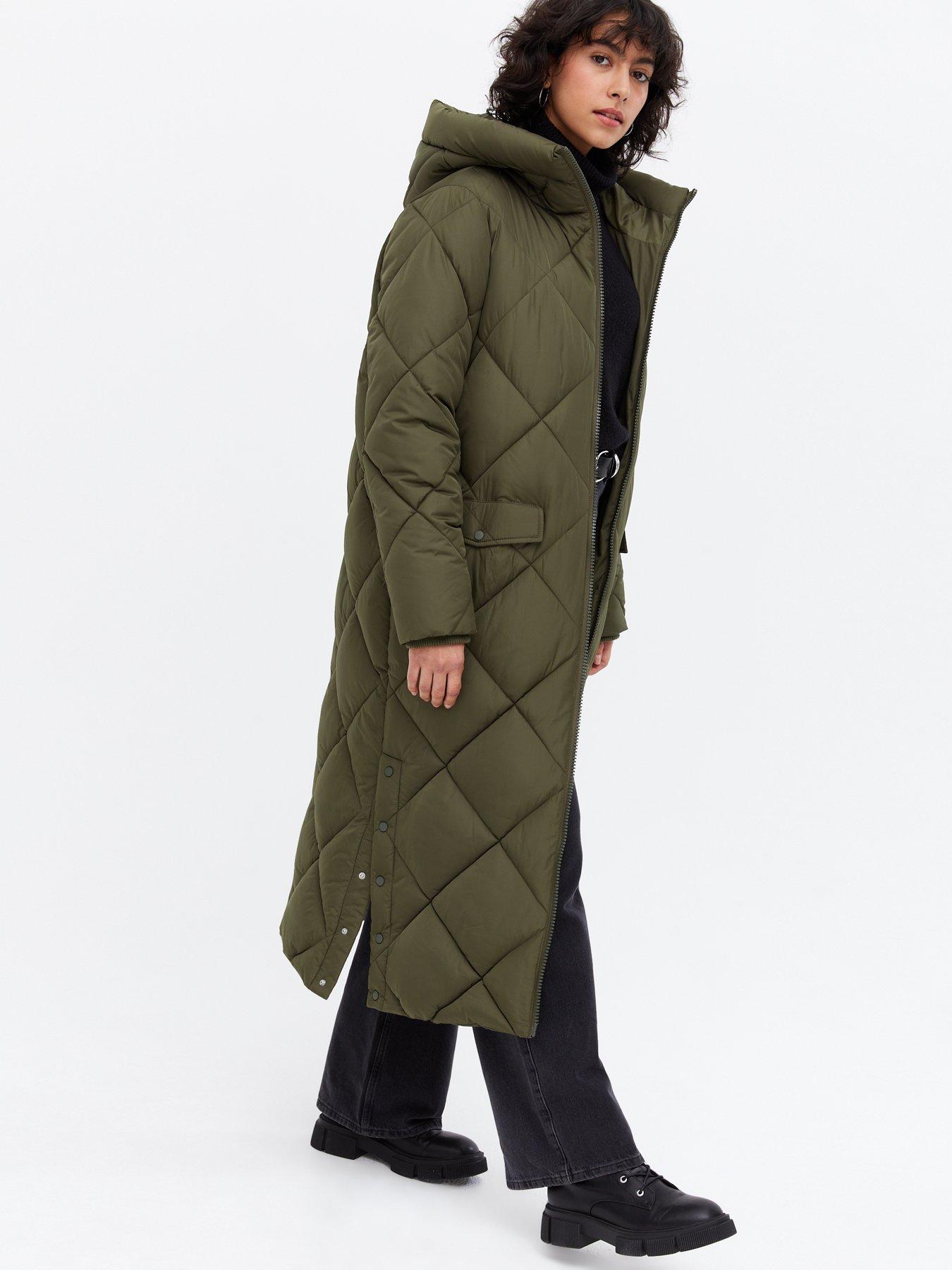 long khaki padded coat