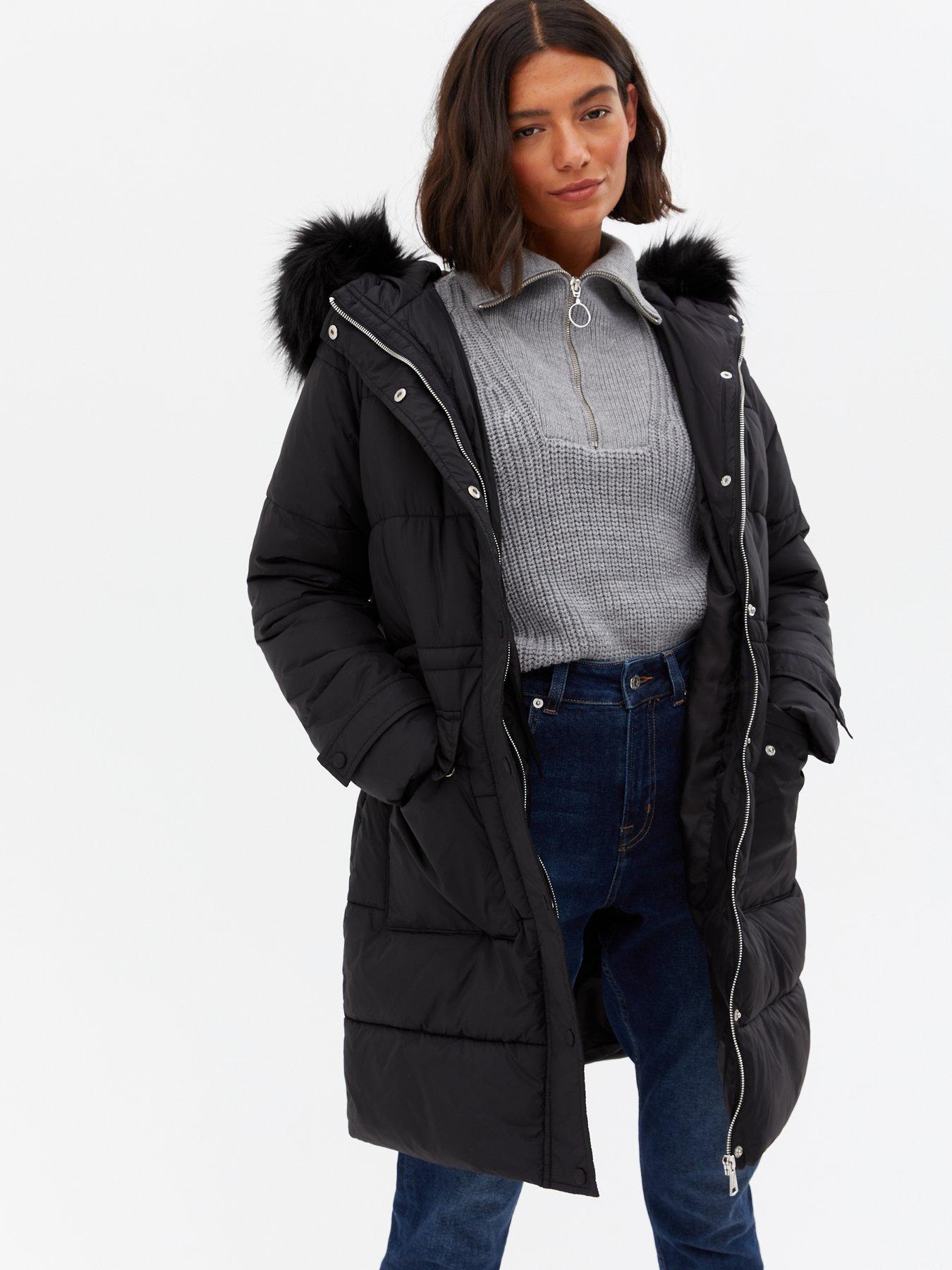  Faux Fur Hooded Mid Length Padded Jacket