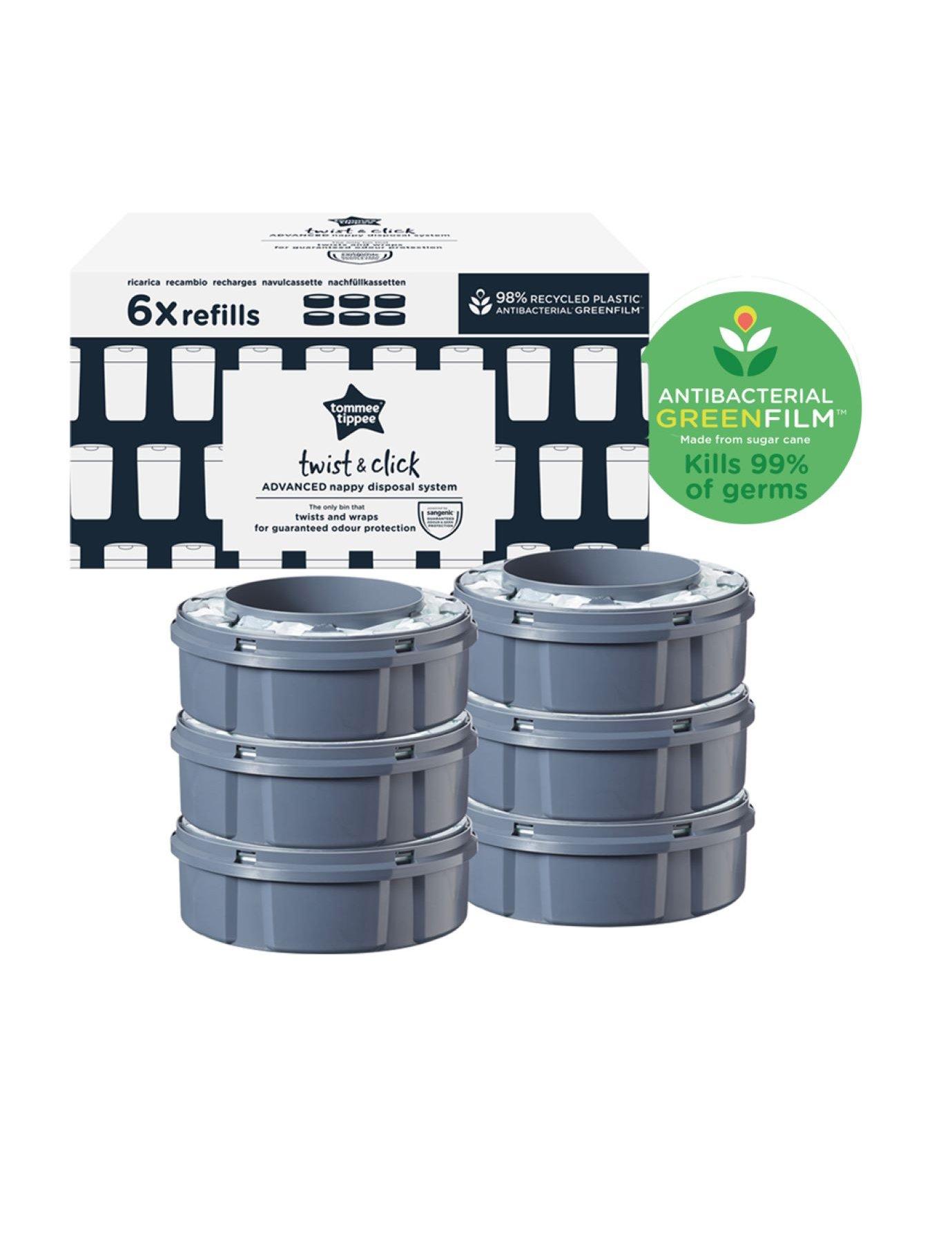 Image 5 of 7 of Tommee Tippee Twist and Click Advanced Nappy Bin Refill Cassettes, Sustainably Sourced Antibacterial GREENFILM, Pack of 6